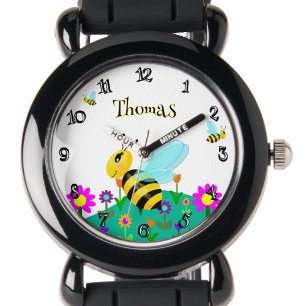 Bijen in de bloemen Grappig lettertype Gepersonali Horloge