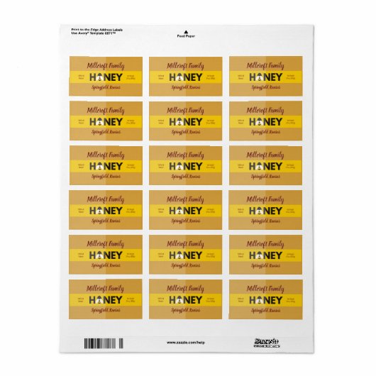 Bijen in de Honey Dark Amber Honey Jar Etiket (Full Sheet)