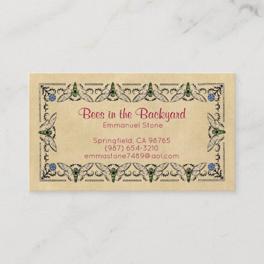 Bijen in de Sepia van de achtertuin van de imker Visitekaartje (Voorkant)