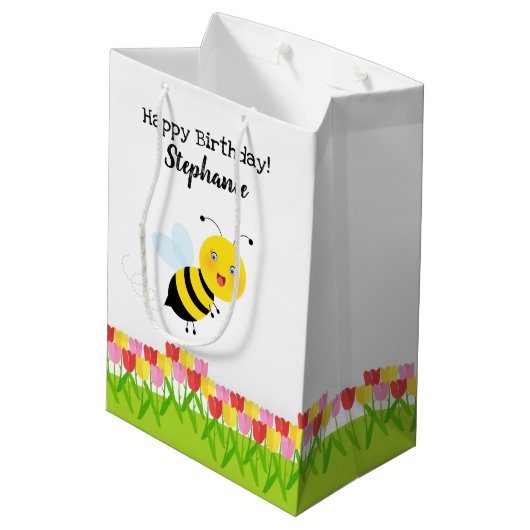 Bijen in de Tulip-tuin Medium Cadeauzakje (Achterkant Gekanteld)