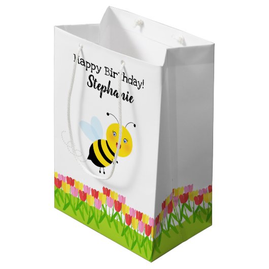 Bijen in de Tulip-tuin Medium Cadeauzakje (Voorkant Gekanteld)