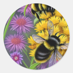 Bijen in een bloem ronde sticker