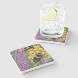 Bijen in een bloem stenen onderzetter