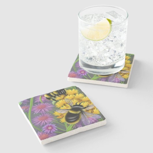 Bijen in een bloem stenen onderzetter (Zijkant)