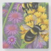 Bijen in een bloem stenen onderzetter (Voorkant)