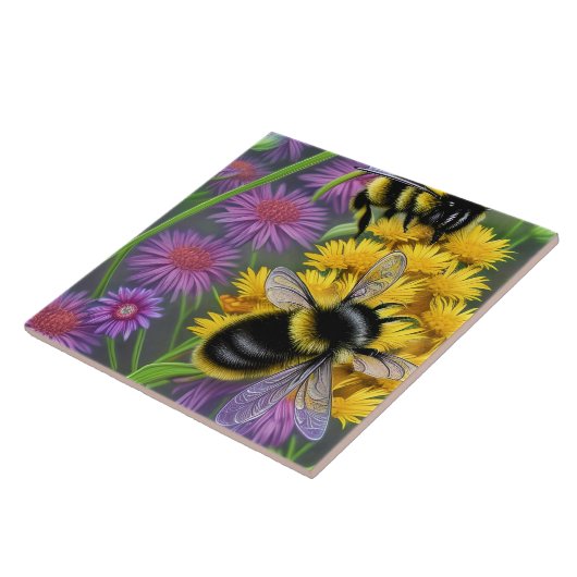 Bijen in een bloem tegeltje (Zijkant)