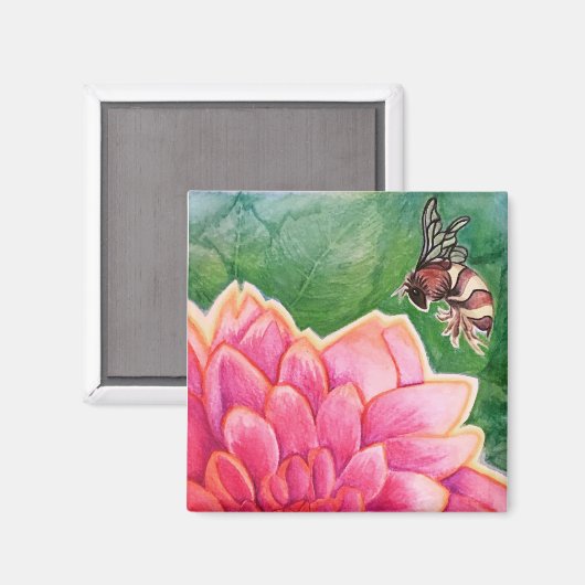 Bijen in een Dahlia Magneet (Voorkant / Achterkant)