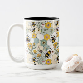 Bijen in een honingraat Wildflower Patchwork Bloem Tweekleurige Koffiemok