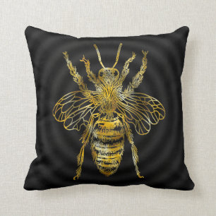 Bijen in geel en witte tinten grijs en zwart kussen