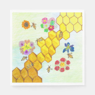 Bijen in schoonheid Kleurrijke Bloemen Papier Serv Servet