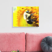 Bijen in zonnebloem — Cheerful Canvas afdrukken (Insitu (Woonkamer))