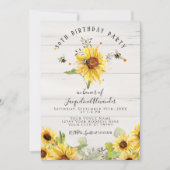 Bijen in zonnebloemen Rustic Wood Birthday Party Kaart (Voorkant)