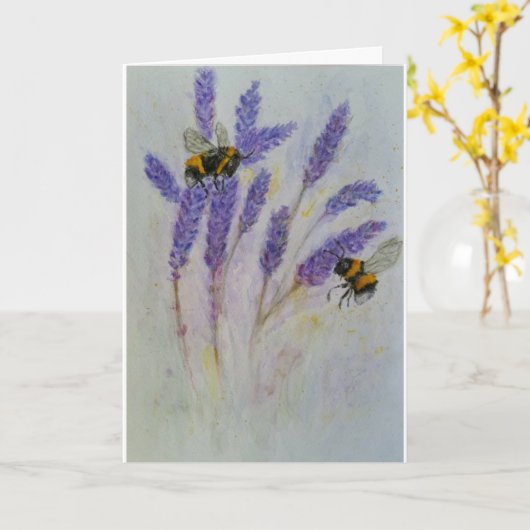 Bijen Lavendel waterverf kaart moeder oma vriendin (Gele Bloem)