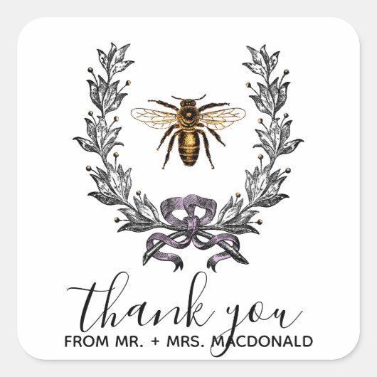  bijen LENTE TUIN BRUILOFT gunst Vierkante Sticker (Voorkant)