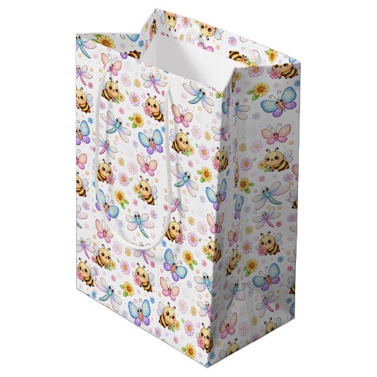 Bijen, Libellen en Vlinders Kawaii Kunst Medium Cadeauzakje (Achterkant Gekanteld)