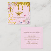 Bijen logo en wilde bloemen roze vierkante visitekaartje (Voorkant / Achterkant)