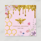 Bijen logo en wilde bloemen roze vierkante visitekaartje (Voorkant)