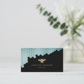 bijen logo honeycomb aqua blauwgroen gradiënt visitekaartje (Staand voorkant)