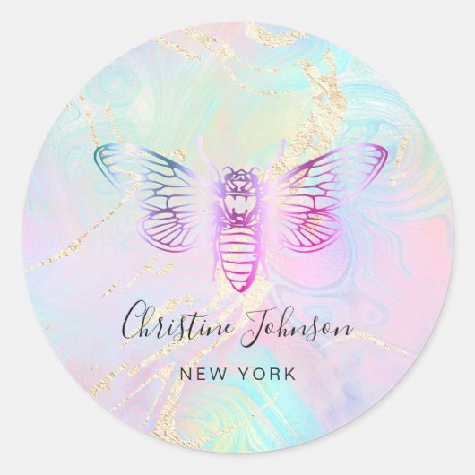 Bijen logo op faux holografisch ontwerp ronde sticker (Voorkant)