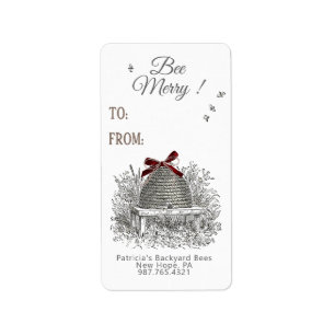 Bijen Merry Honey Gift Label Red Bow op SkepP