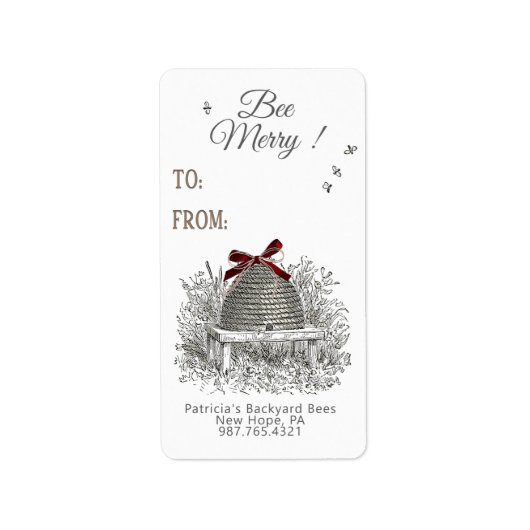 Bijen Merry Honey Gift Label Red Bow op SkepP (Voorkant)
