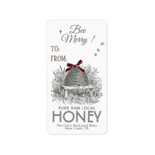 Bijen Merry Honey Gift Label Red Bow op SkepP
