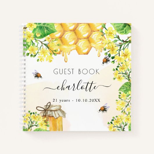 Bijen met een jaartal honinggeel meel notitieboek (Voorkant)