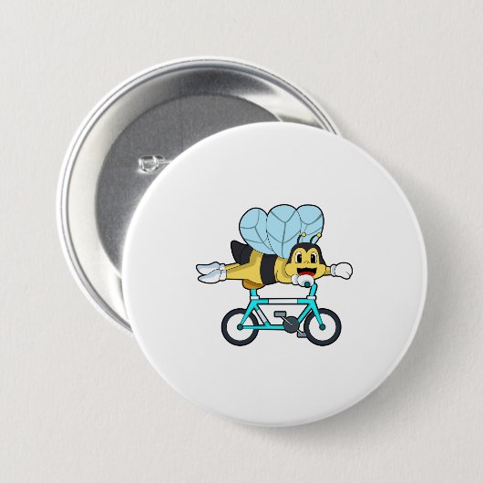 Bijen met fiets ronde button 7,6 cm (Voorkant /achterkant)