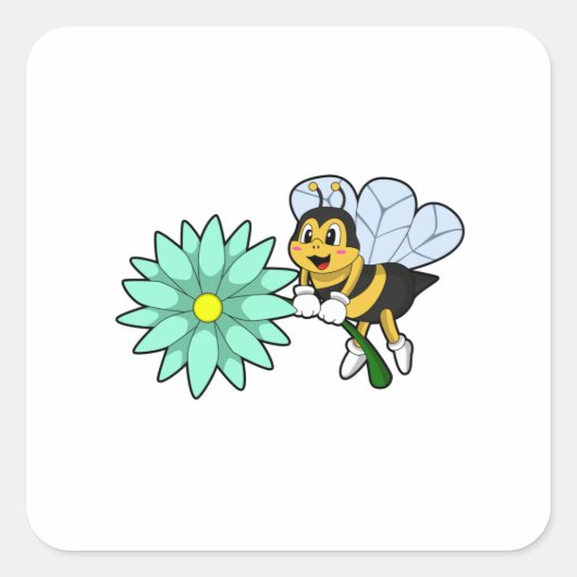 Bijen met Flower.PNG Vierkante Sticker (Voorkant)