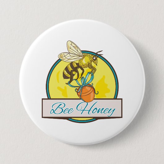 Bijen met Honey Jar  imker Ronde Button 7,6 Cm (Voorkant)