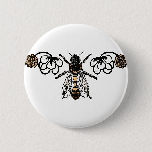 bijen met klaver ronde button 5,7 cm (Voorkant)