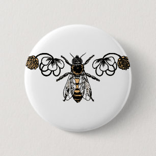 bijen met klaver ronde button 5,7 cm