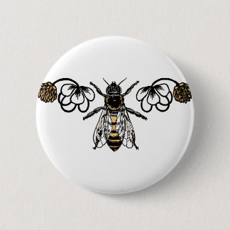 bijen met klaver ronde button 5,7 cm
