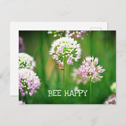 Bijen met Paarse Allium Garden Flower Motivatie Briefkaart (Voorkant / Achterkant)