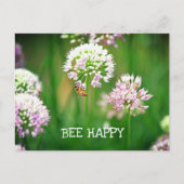 Bijen met Paarse Allium Garden Flower Motivatie Briefkaart (Voorkant)