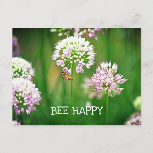 Bijen met Paarse Allium Garden Flower Motivatie Briefkaart (Voorkant)