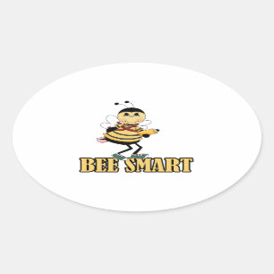 bijen met stommel met potlood ovale sticker
