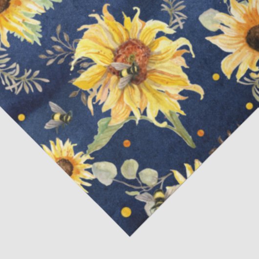 Bijen met zonnebloempitten Rustic Navy Wood Tissuepapier (Detail)