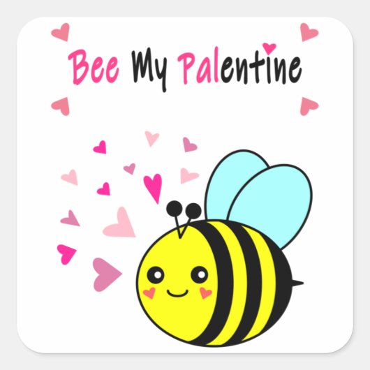 Bijen Mijn palentine Cute Valentijnsdag Square Sti Vierkante Sticker (Voorkant)