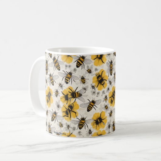Bijen Mok: Charming Bee Design Koffiemok (Voorkant links)