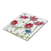 Bijen Nigella Hot Pink Cosmos Waterverf Flowers Tegeltje (Zijkant)