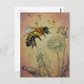 bijen nr. 4 Dandelion Waterverf Art. Briefkaart (Voorkant / Achterkant)