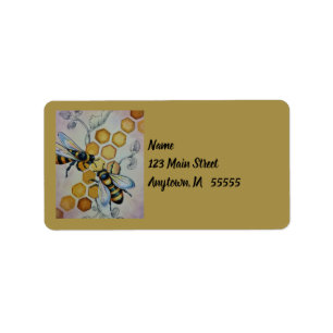  bijen nr. 5 Honeycomb Waterverf art. Etiket