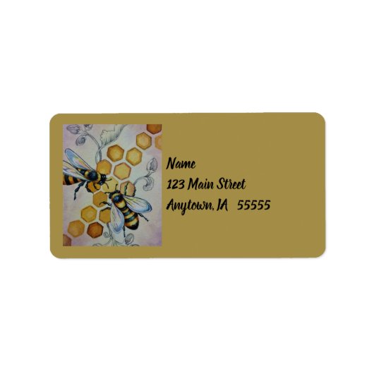  bijen nr. 5 Honeycomb Waterverf art. Etiket (Voorkant)