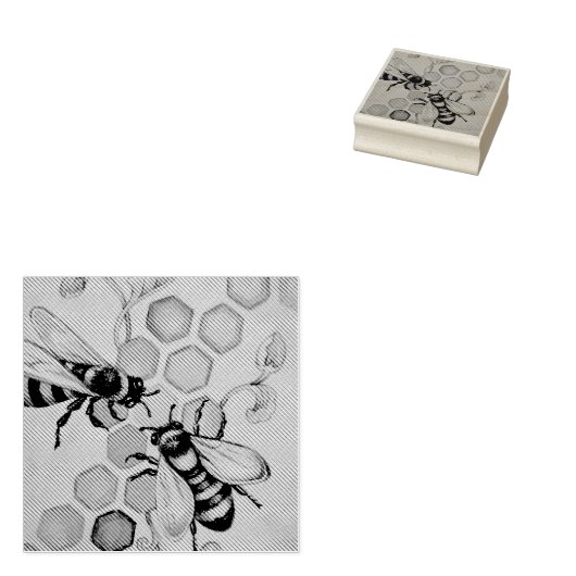  bijen nr. 5 Honeycomb Waterverf art. Rubberstempel (Gestempeld)