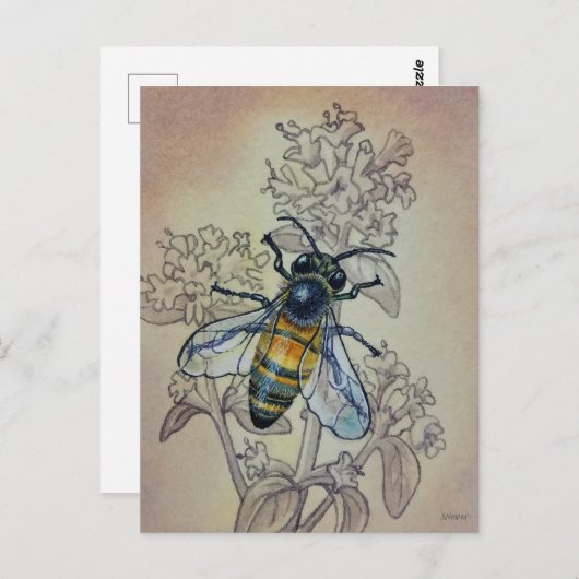  bijen nr. 7 en Waterverf van wilde bloemen Briefkaart (Voorkant / Achterkant)