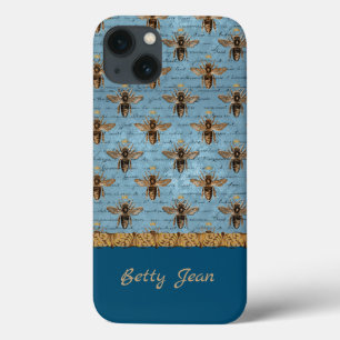  bijen op blauw Damasje met handschrift Case-Mate iPhone Case