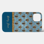 bijen op blauw Damasje met handschrift Case-Mate iPhone Case (Achterkant (horizontaal))