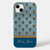  bijen op blauw Damasje met handschrift Case-Mate iPhone Case (Achterkant)