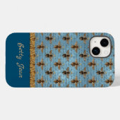  bijen op blauw Damasje met handschrift Case-Mate iPhone Case (Achterkant (horizontaal))